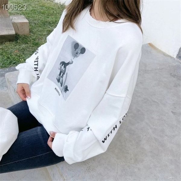 

6sl5m autumn new printed cartoon korean personalized bat sleeve fashion loose short sweater casual round neck sweater for women nm5ji, Black