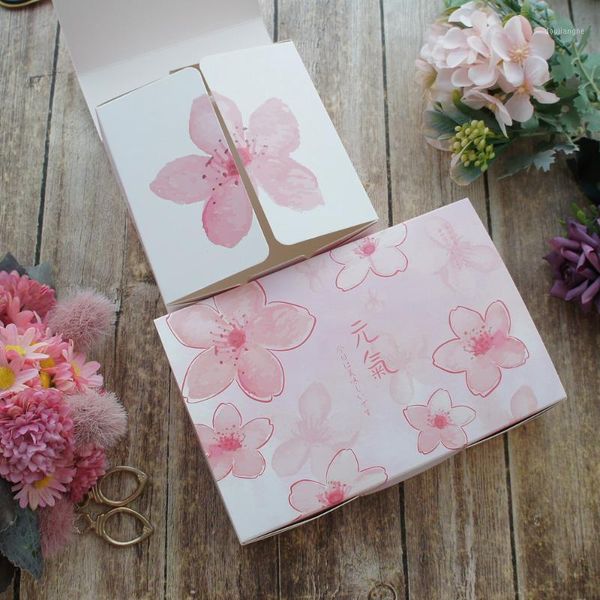 

2 size pink cherry blossom flower 10pcs macaron chocolate paper box wedding favor birthday party gifts packaging1