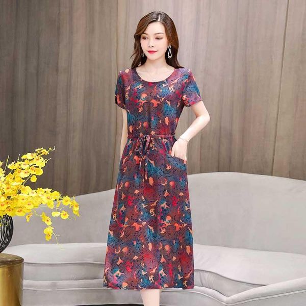 

2021 new women casual o-neck summer dresses vintage plus size short sleeve vestidos 5xl pockets solid straight natural mid-calf, Black;gray