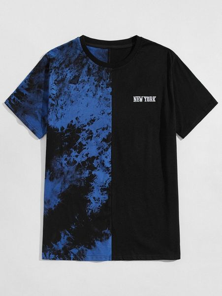 

romwe guys tie dye letter embroidery tee 78zs#, White;black