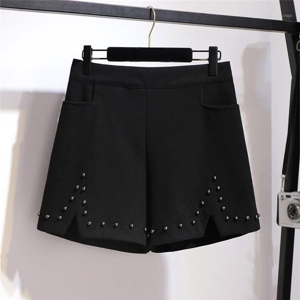 

oversize woolen wide leg short pants women autumn winter elastic waist pants plus size xxl-6xl female beaded casual1, White;black