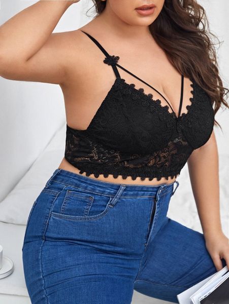 

floral lace harness bralette g6on#, Black;white