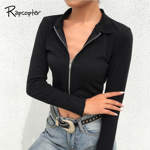 

rapcopter zipper casual black knitted jackets long sleeve autumn slim women jacket solid harajuku ladies fashion cropped jacket, Black;brown