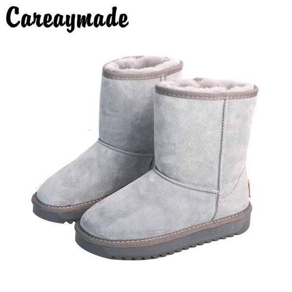 

careaymade-new snow boots female cotton layer genuine leather retro snow high boots female thick warmboots ,4 colors, Black