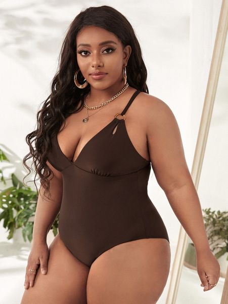 

plus ring linked one piece swimsuit h7z6#, Black