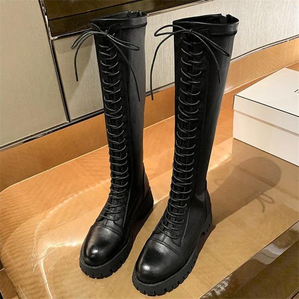 

2020 new winter fashion women platform black knee high boots thick bottom thigh high long riding boots lace up punk shoes