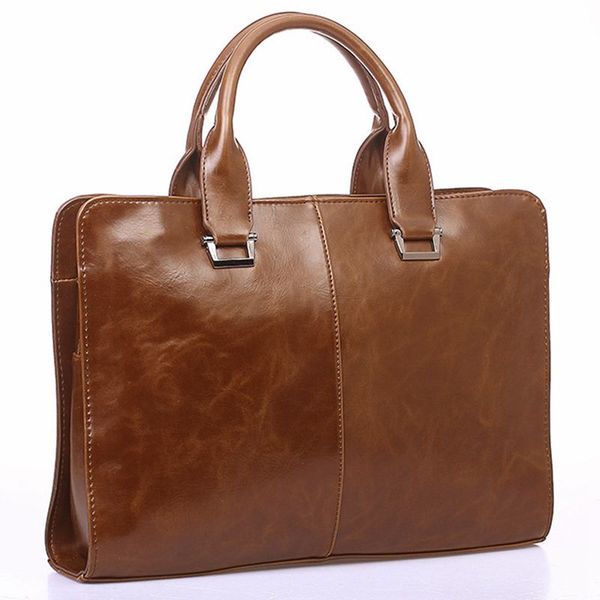 

men's leather shoulder messenger bags business work bag lapbriefcase handbag color, brown