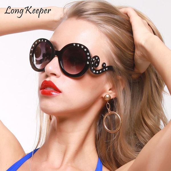 

2020 Oversized Round Colorful Diamond Sunglasses Women Big Frame Luxury Crystal Sun Glasses For Female Rhinestone Eyewear UV4001, White;black