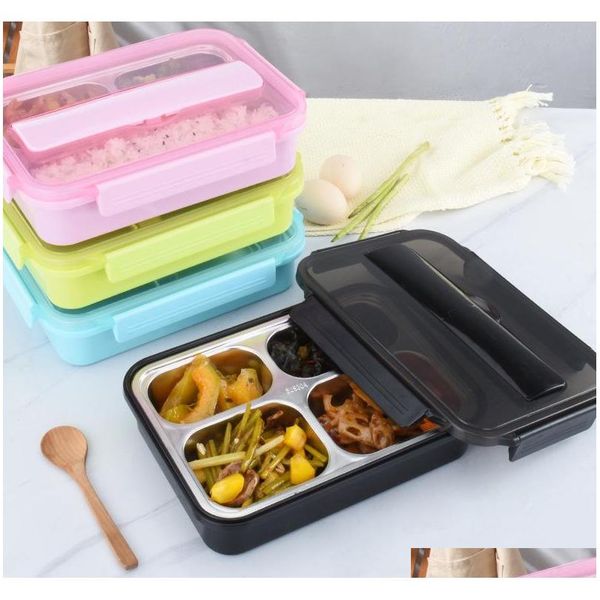 

3 grid/4 grid bento box 304 stainless steel lunch box rice boxes with chopsticks spoon for student portable food cont qylttu mj_bag