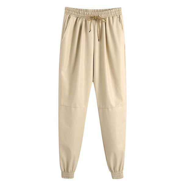 

hadara casual elastic waist pants women fashion pu leather trousers women elegant loose ankle banded pants female ladies ij, Black;white