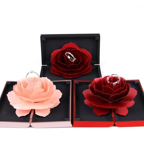 

gift wrap sweet rose flower box wedding engagement rings surprise jewelry storage holder marriage velvet valentine's day gift1