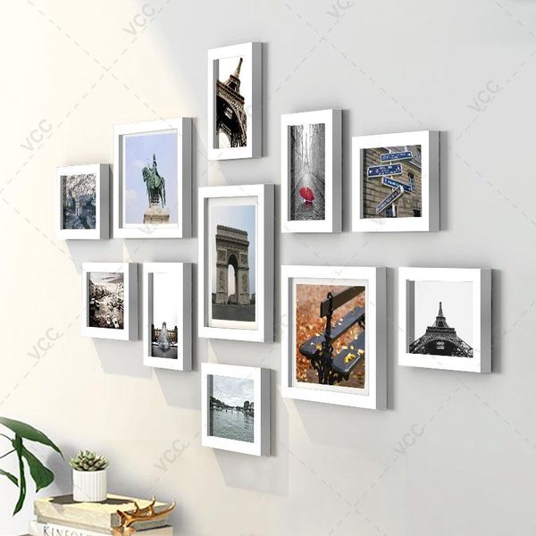 

frames 11pcs/set natural wood picture for wall hanging,po frame with plexiglass classic wooden po decor