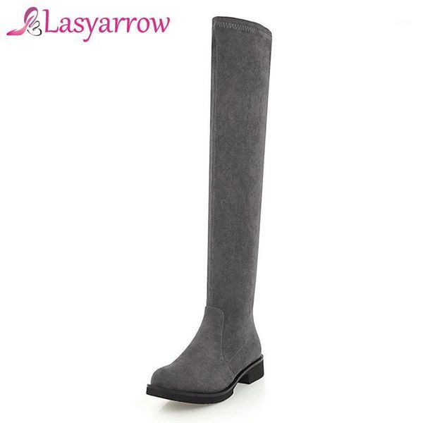 

boots lasyarrow women over knee round toe low heel long for woman zipper autumn warm winter shoes plus size 33-46 f4251, Black