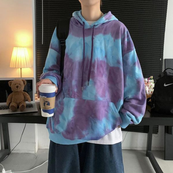 

men autumn cotton tie-dye hoodies fashion casual camouflage hooded sweatshirt male streetwear loose hip hop pullover hoodie, Black