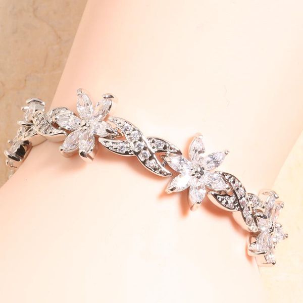 

trendy white zircon silver plated argent link chain bracelet 6 7 inch l10068, Black