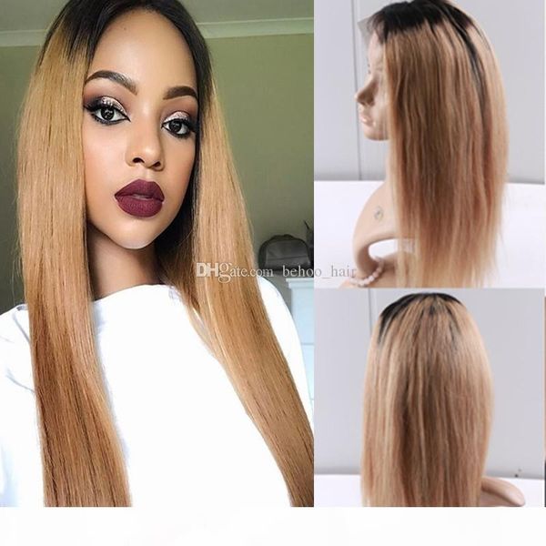 

t1b blonde ombre human hair glueless full lace wigs for black women two tone glueless lace front wigs straight brazilian virgin hair, Black;brown
