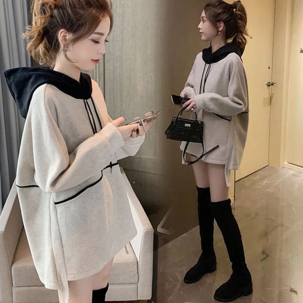 

2020 winter maternity clothes thick fleece loose woolen hooded jacket irregular long sleeve pregnant women sweatshirts coat
