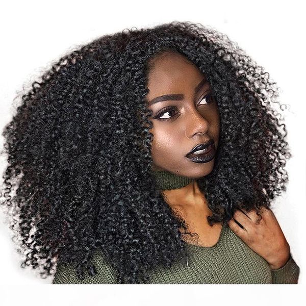 

afro kinky curly human hair wigs virgin mongolian hair lacefront wig glueless virgin afro curly full lace wig for black women, Black;brown
