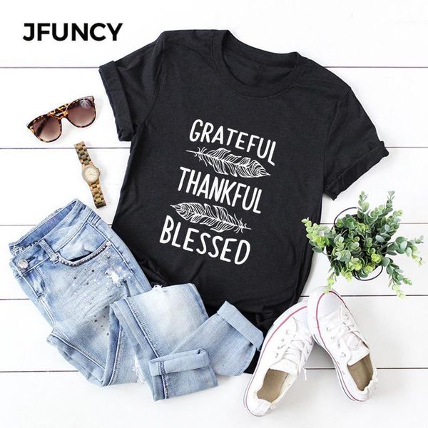 

jfuncy women's thankful letter print t-shirt s-5xl kawaii harajuku female shirts clothes women cotton t shirt camiseta mujer1, White