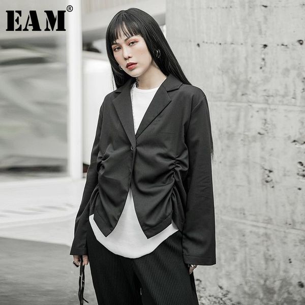 

[eam] loose fit black asymmetrical pleated split joint short jacket new lapel long sleeve women coat fashion spring 2020 1r60, Black;brown