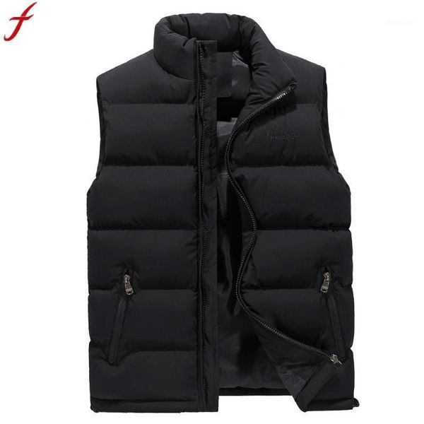 

feitong mens warm vest 2019 autumn winter casual pocket pure color waistcoat vest jacket coat chaleco plumas hombre1, Black;white