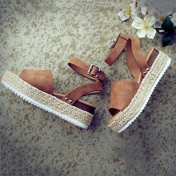 

women's platform sandals 2020 summer leopard wedge ladies beach dress party sandals buckle plus size high heel female shoes, Black