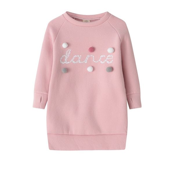 

kids baby girl warm autumn winter sweater dress plush ball long sleeve mini stright little girls party princess dresses clothes lj200825, Red;yellow
