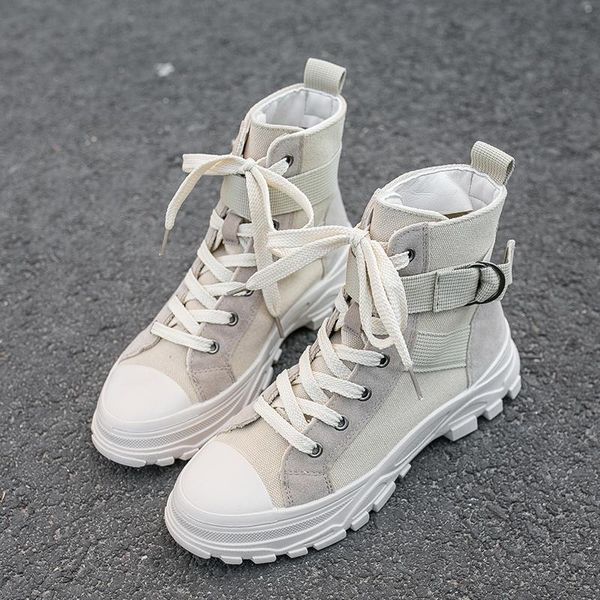 

2020 combat boots women canvas ankle boots hiker chunky army lace up autumn thick sole platform ladies, Black