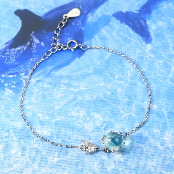 

925 посеребренного браслет рыбьего хвоста синего шарика для женщин с браслетом национальность этнической группы просто personalityfresh и ме, Golden;silver