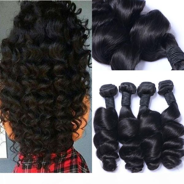 

malaysian virgin human hair weaves loose wave hair extensions 4 bundles natural color double weft 8-26 inch, Black