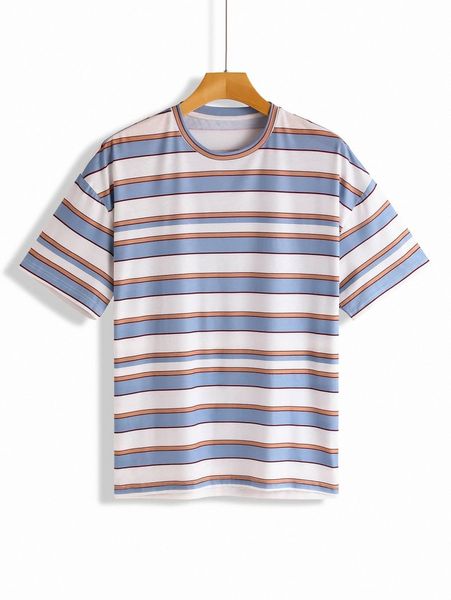 

men block striped drop shoulder tee x9oz#, White;black