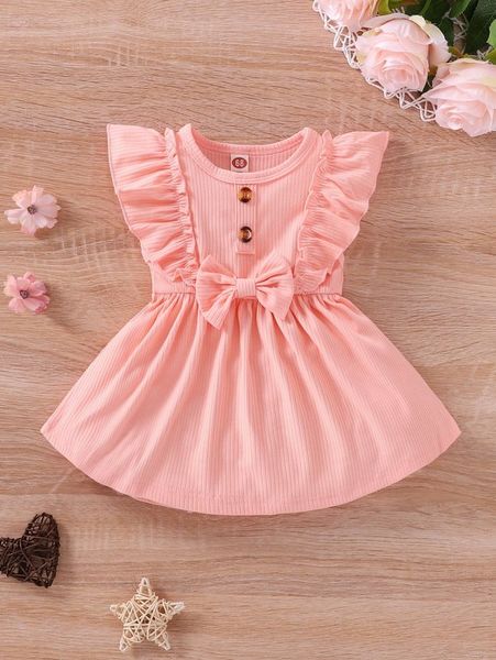 

baby fake button bow front ruffle trim dress she, Red;yellow