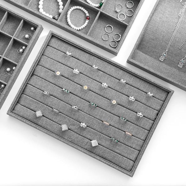 

linen ring earrings display tray slot fashion jewelry cufflinks organizer holder case box showcase ring earring jewelry display, Pink;blue
