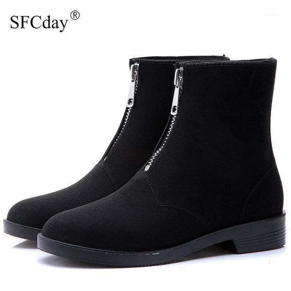 

new 2020 autumn shoes women flock ankle boots ladies zipper platform low heels casual female fashion sewing comfort footwear1, Black
