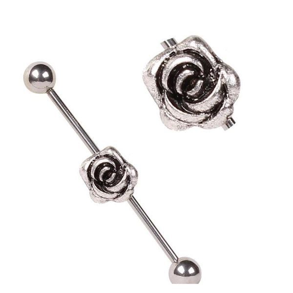 

jk ear piercing 316l stainless steel rose long industrial barbell earring tragus fake ear stud bo jllkpp carshop2006, Silver