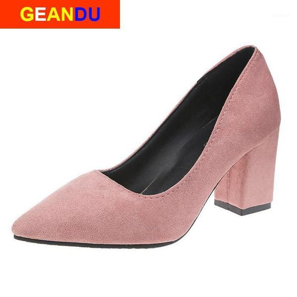 

2020 plus size 33-42 autumn shoes women pumps thick heels party simple pointed shallow high heels woman office shoes1, Black