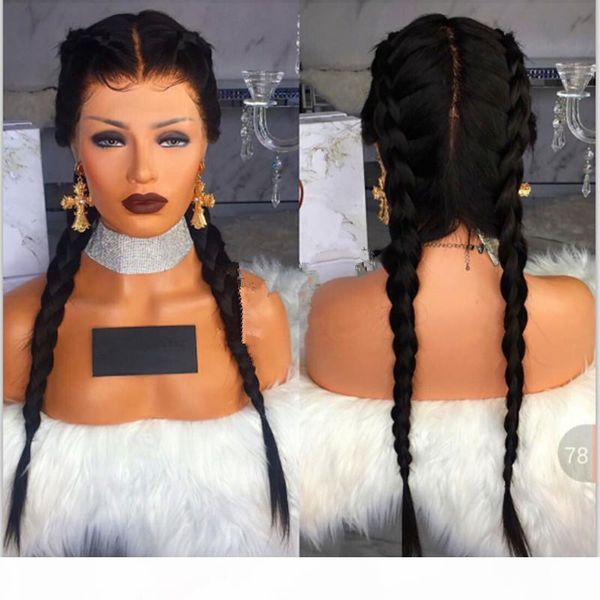 

new arrival natural color braids with baby hair synthetic lace front wigs braided box braids wig long glueless heat resistant fiber, Black