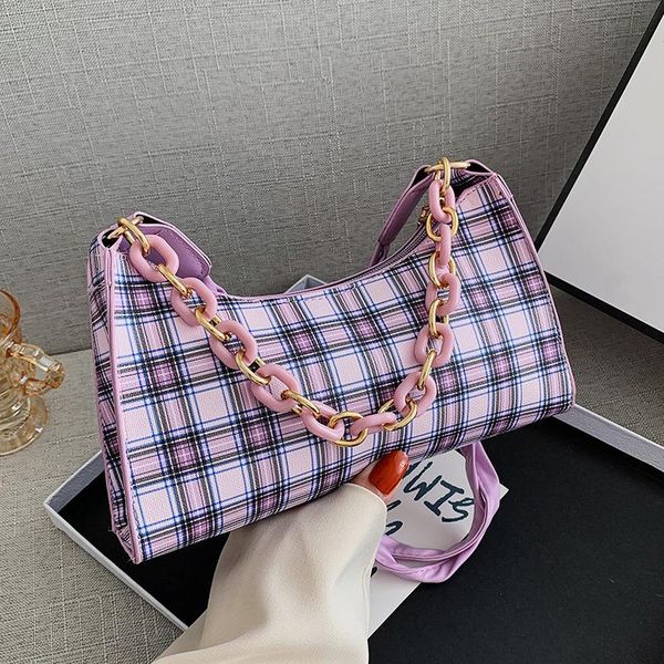 

retro mini plaid bag for female 2020 winter fashion casual baguette bags women messenger chain shoulder handbag lady purse tote