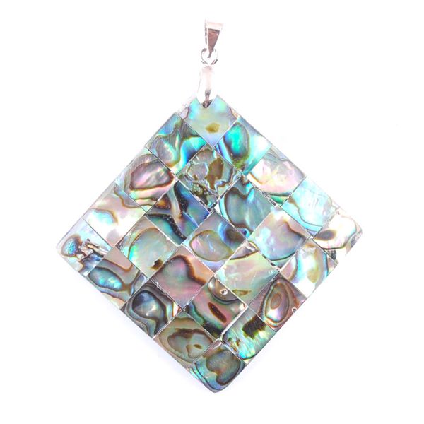 

wojiaer natural abalone shell pearl pendants & necklaces no drilling hole square-shaped reiki gem stone bead women girls jewelry n3368, Silver