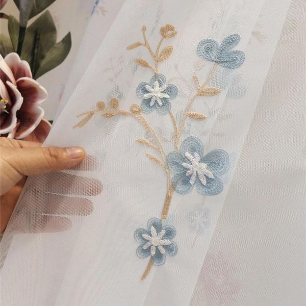 

blue flower embroidered white mesh curtain for living room modern sheer voile curtains for bedroom window curtains jk079z