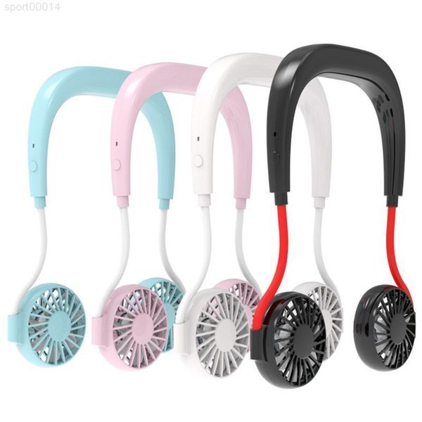 

2019 hands-neck band hanging usb rechargeable dual fan mini air cooler summer portable level 3 wind large battery capacity