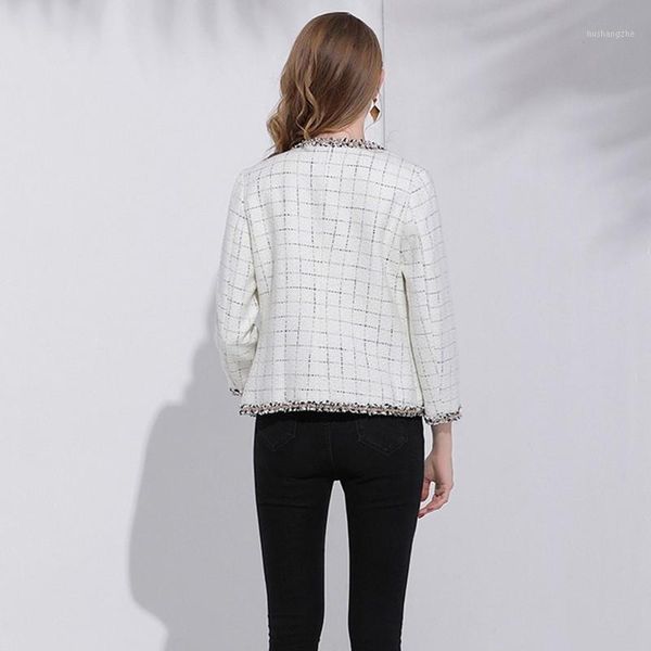 

autumn women runway tweed jacket office ladies chain spliced short coat elegant british slim fit twill plaid chaqueta mujer1, Black;brown