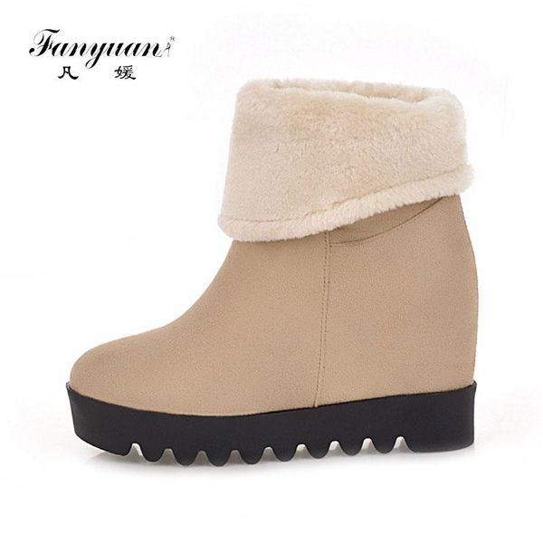 

fanyuan fashion women boots winter warm plush ankle boots wedges heels snow platform rubber shoes woman size 43, Black