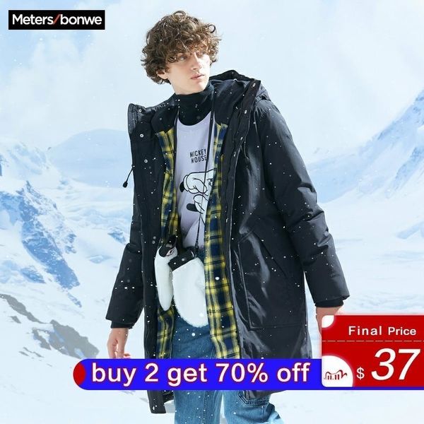 

metersbonwe thick down jacket men winter warm 80% gray duck down coat handsome down coat lining hooded man coat outwear 201111, Black