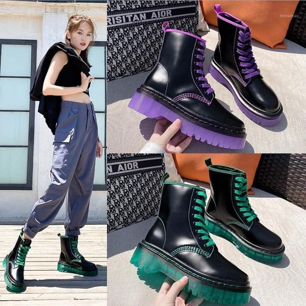 

boots 2021 thick-soled women's jelly-soled motoleather eight-hole british style candy color leather1, Black