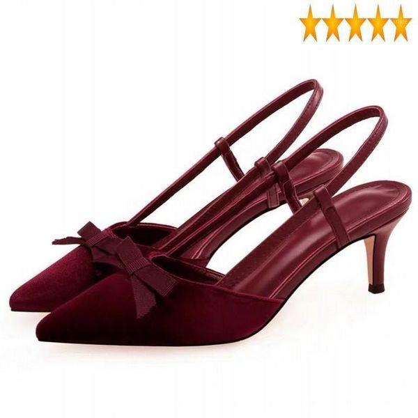 

shallow pointed toe fashion 2021 women elegant office sheepskin ladies pumps summer new wine red bow stiletto sandals1, Black