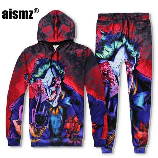 

aismz spring autumn winter men women suits two piece tracksuit sets 3d print joker hip hop pullover hooded sweatpants hoodies1, Gray