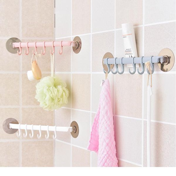 

self adhesive 6 hooks bathroom wall towel holder hanging nail-rack strong paste hooks key hooks kitchen stor bbygyx