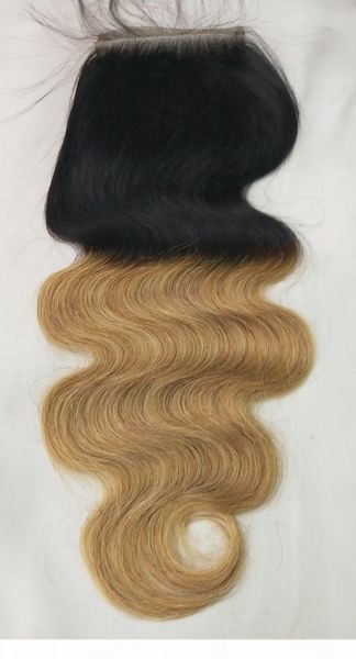 

8a ombre 1b 27# blonde brazilian virgin human hair lace closure body wave closures 4x4 size middle 3 way part brazilian lace closure, Black