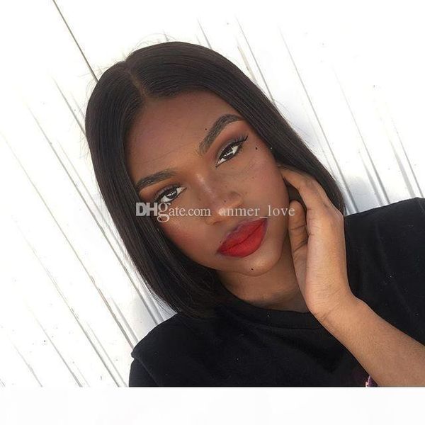 

short bob wigs brazilian virgin hair straight lace front human hair wigs for black women swiss lace frontal wig, Black;brown